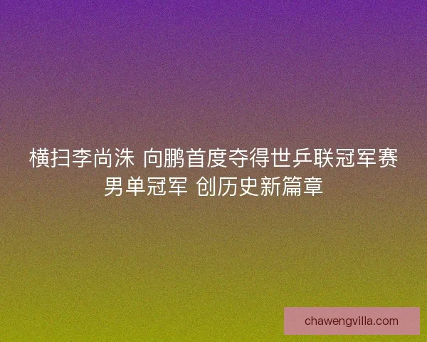 横扫李尚洙 向鹏首度夺得世乒联冠军赛男单冠军 创历史新篇章